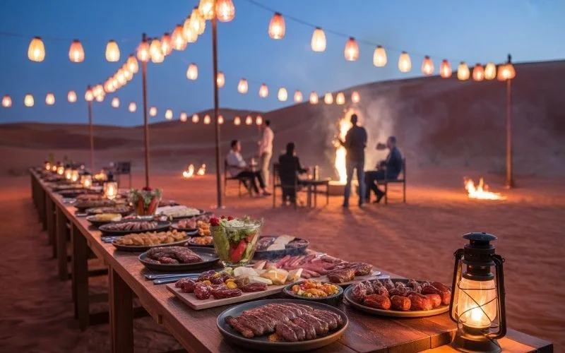 Desert BBQ dinner night lights